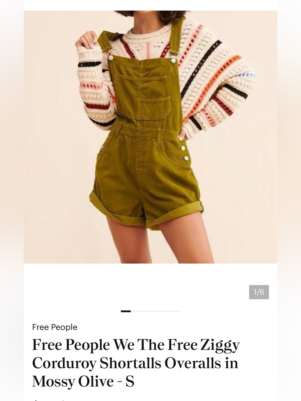 We The Free Olive Green Corduroy Short Overalls